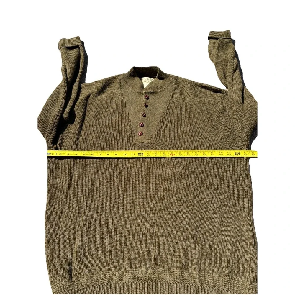 Vintage LL Bean Military Commando Henley Sweater 100% Wool USA Made 80s READ